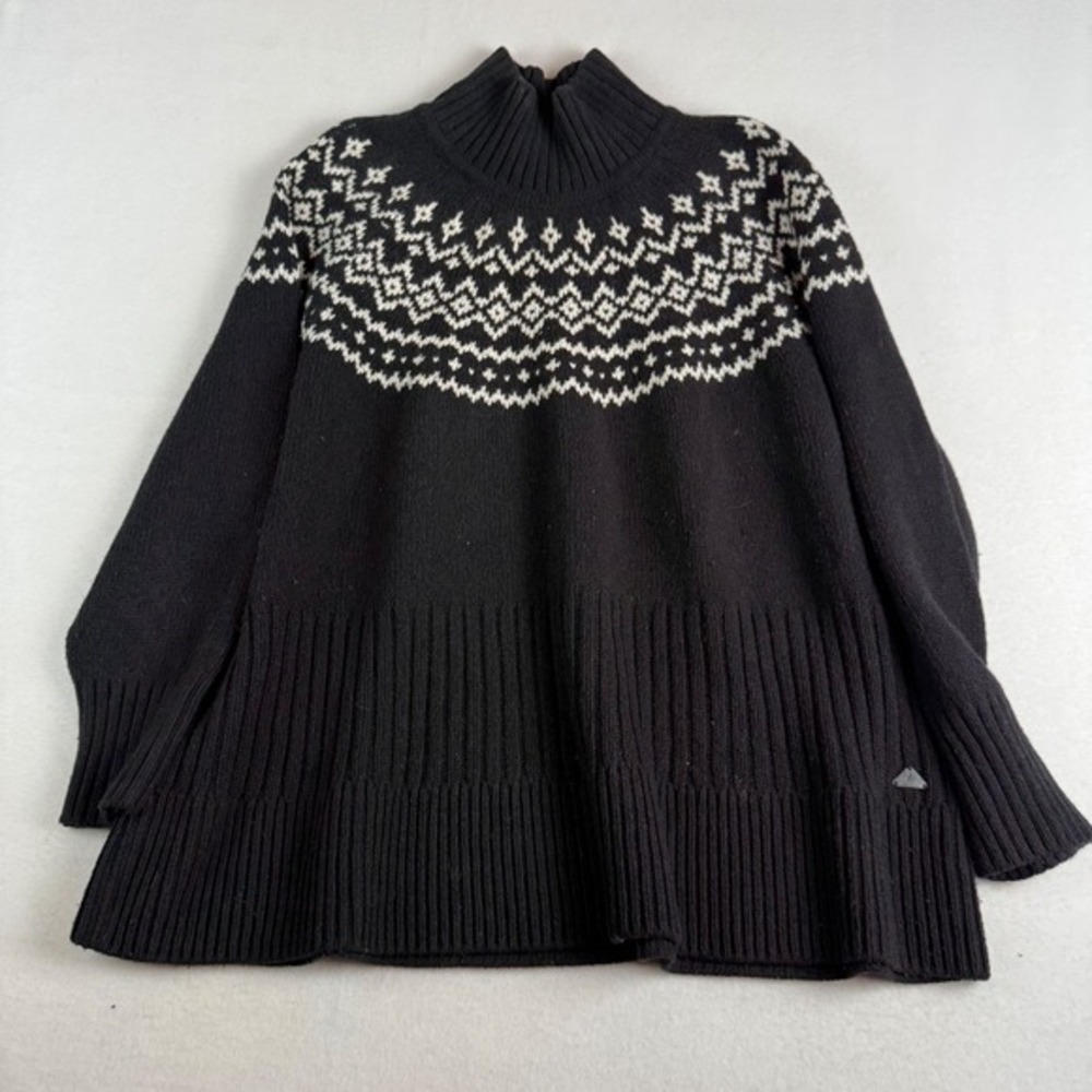 Barbour Womens Fair Isle Mock Neck Sweater Black Nordic Knit Size US 10‎ L